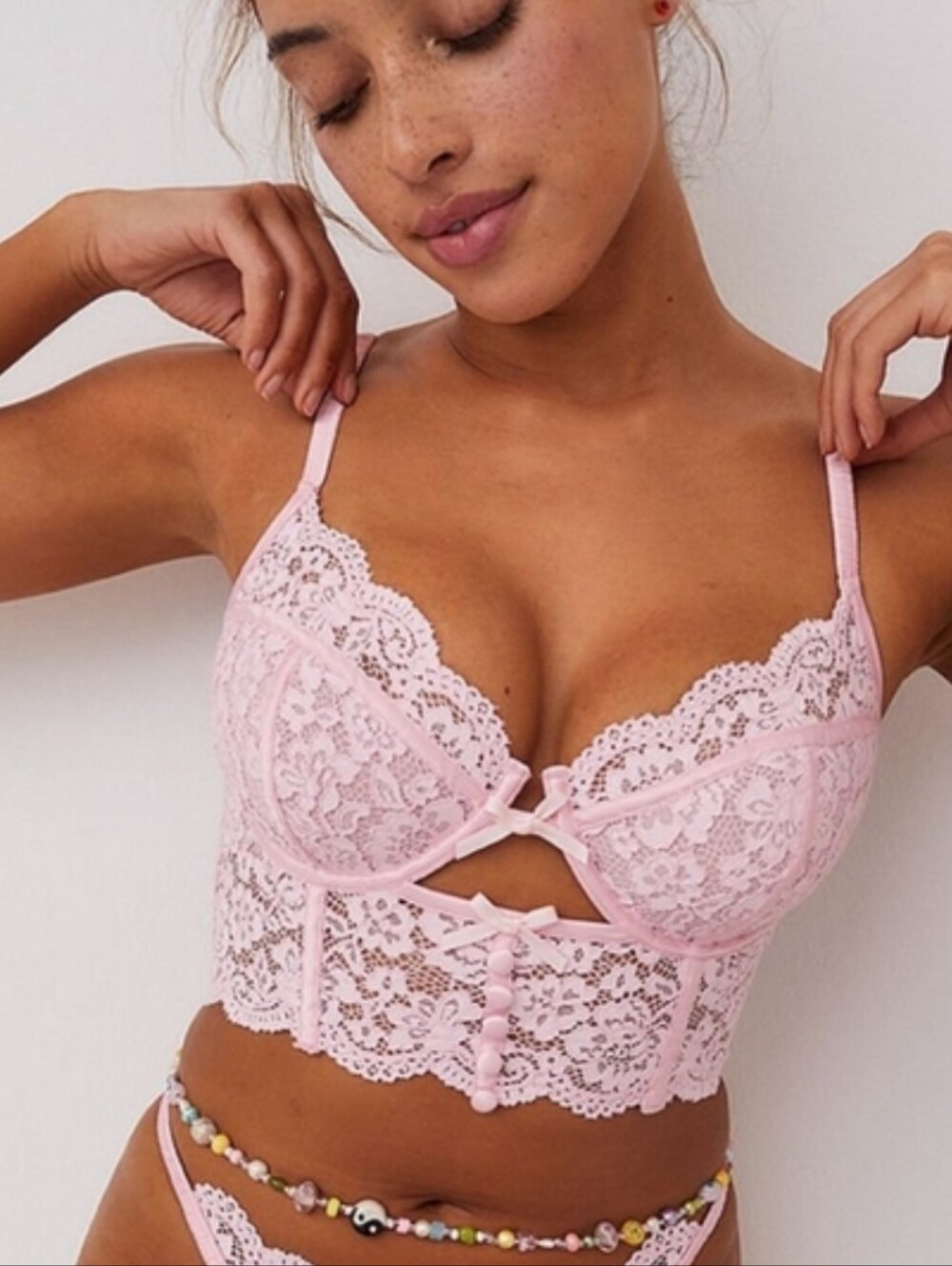 For Love And Lemons Pink Creamsicle Lace Bra 34DDD Victoria Secret Collaboration